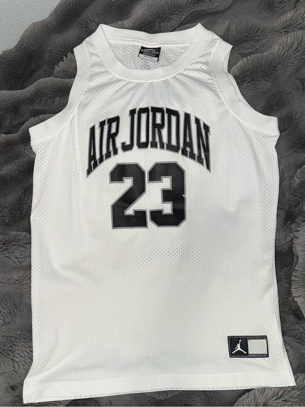 Jordan White Mesh Dri-FIT Basketball Jersey with Black Logo